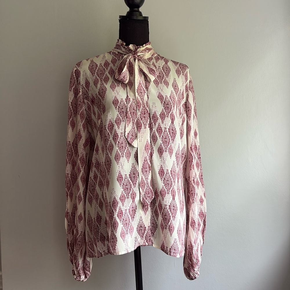 Rinku Anthropology Button Down Burgundy Blouse Size M